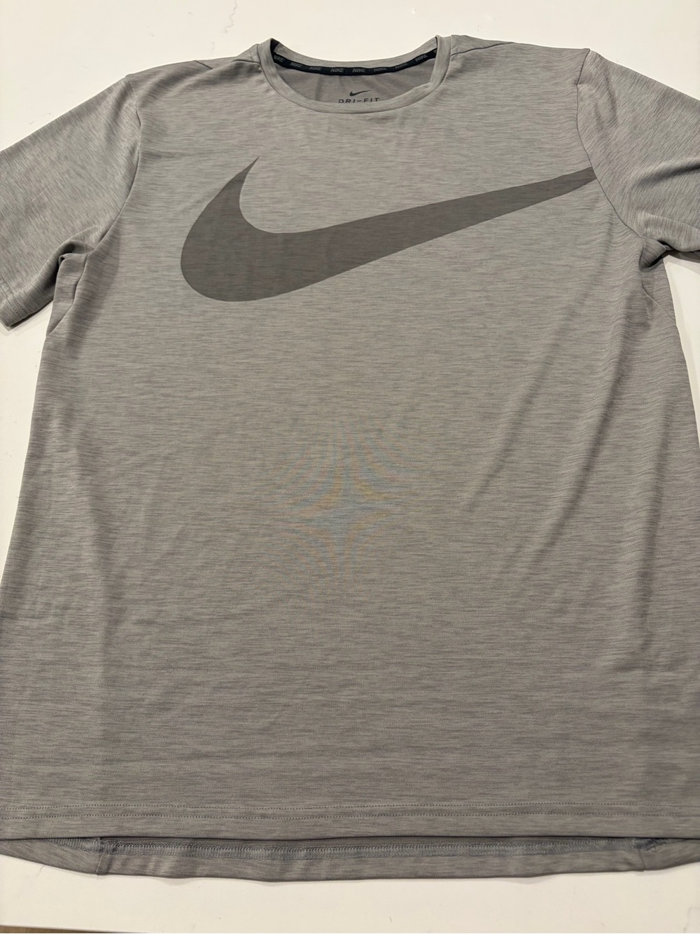 Nike Men's Short Sleeve Crew Tee in Light Gray with Dark Gray Swoosh